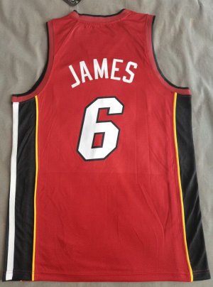 Maillot de Basket #6 Lebron James Miami Heat adidas Rouge Imprimé